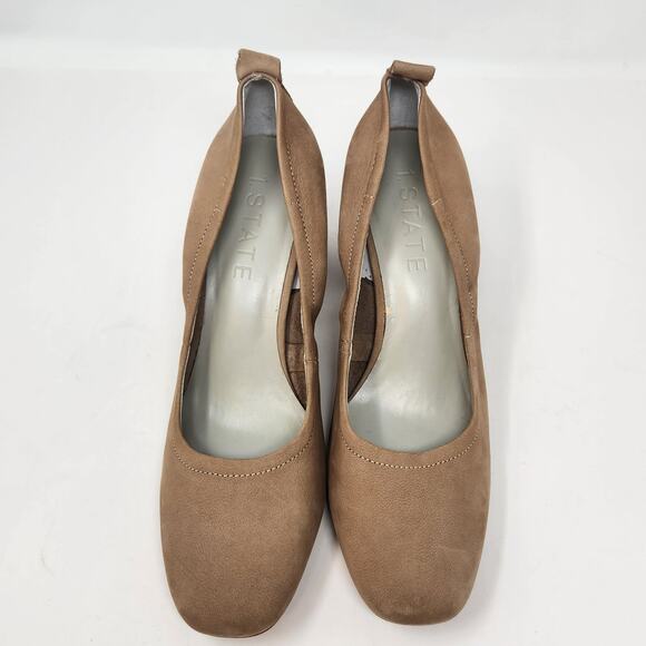 1 State Madene Tan Brown Leather Pumps Heels Size 9 M Block Heel Square Toe - Picture 2 of 8